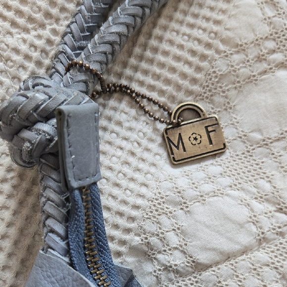 Mary Frances Leather Bkue Hobo Bag Roped Handles Feminine Spring - Picture 2 of 12